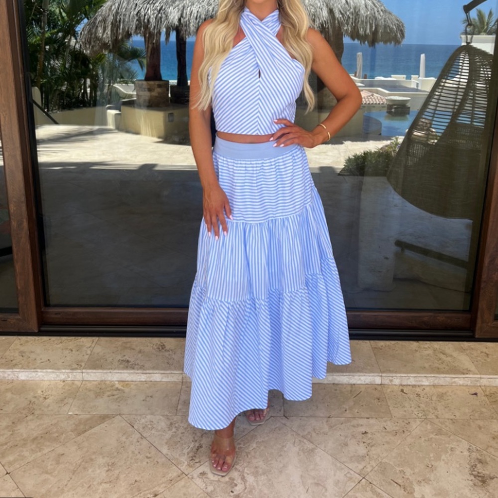 Blue & white striped two piece set - Palm Springs Set